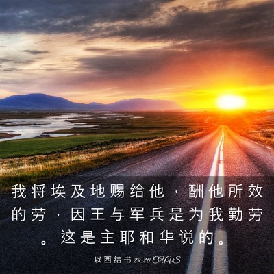 Picture 03 - 以 西 结 书 29:20 CUVS - 我 将 埃 及 地 赐 给 他 ， 酬 他 所 - Bible Verse Picture