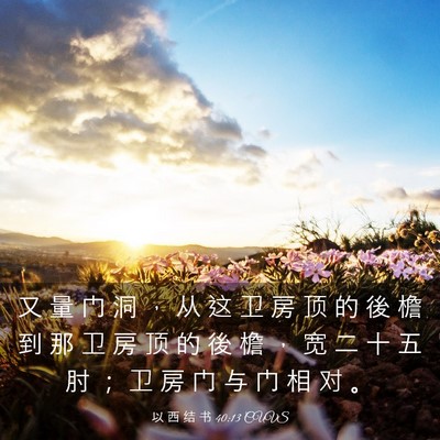 Picture 03 - 以 西 结 书 40:13 CUVS - 又 量 门 洞 ， 从 这 卫 房 顶 的 後 - Bible Verse Picture