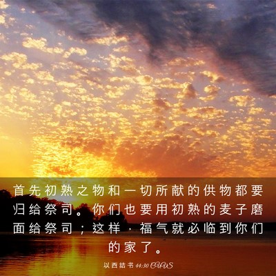 Picture 03 - 以 西 结 书 44:30 CUVS - 首 先 初 熟 之 物 和 一 切 所 献 的 - Bible Verse Picture