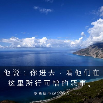 Picture 03 - 以 西 结 书 8:9 CUVS - 他 说 ： 你 进 去 ， 看 他 们 在 这 - Bible Verse Picture