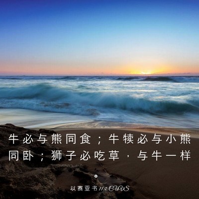Picture 03 - 以 赛 亚 书 11:7 CUVS - 牛 必 与 熊 同 食 ； 牛 犊 必 与 小 - Bible Verse Picture