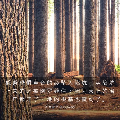 Picture 03 - 以 赛 亚 书 24:18 CUVS - 躲 避 恐 惧 声 音 的 必 坠 入 陷 坑 - Bible Verse Picture
