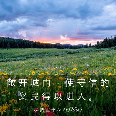 Picture 03 - 以 赛 亚 书 26:2 CUVS - 敞 开 城 门 ， 使 守 信 的 义 民 得 - Bible Verse Picture