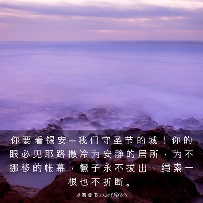 Picture 03 - 以 赛 亚 书 33:20 CUVS - 你 要 看 锡 安 ─ 我 们 守 圣 节 的 - Bible Verse Picture