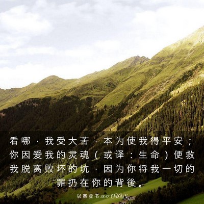 Picture 03 - 以 赛 亚 书 38:17 CUVS - 看 哪 ， 我 受 大 苦 ， 本 为 使 我 - Bible Verse Picture