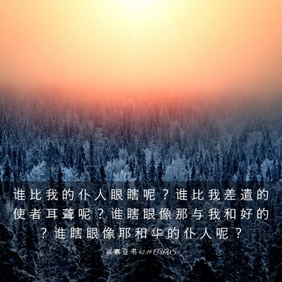 Picture 03 - 以 赛 亚 书 42:19 CUVS - 谁 比 我 的 仆 人 眼 瞎 呢 ？ 谁 比 - Bible Verse Picture