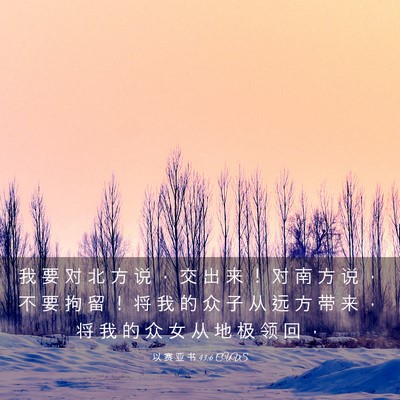 Picture 03 - 以 赛 亚 书 43:6 CUVS - 我 要 对 北 方 说 ， 交 出 来 ！ 对 - Bible Verse Picture