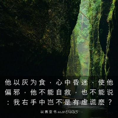 Picture 03 - 以 赛 亚 书 44:20 CUVS - 他 以 灰 为 食 ， 心 中 昏 迷 ， 使 - Bible Verse Picture