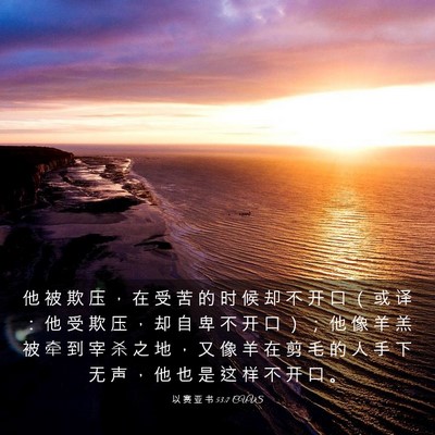 Picture 03 - 以 赛 亚 书 53:7 CUVS - 他 被 欺 压 ， 在 受 苦 的 时 候 却 - Bible Verse Picture