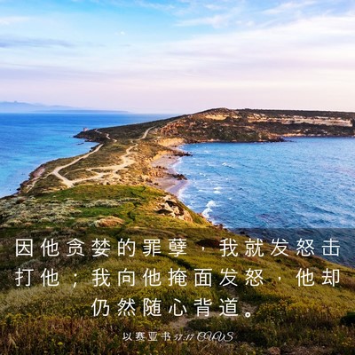 Picture 03 - 以 赛 亚 书 57:17 CUVS - 因 他 贪 婪 的 罪 孽 ， 我 就 发 怒 - Bible Verse Picture