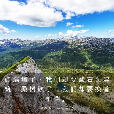 Picture 03 - 以 赛 亚 书 9:10 CUVS - 砖 墙 塌 了 ， 我 们 却 要 凿 石 头 - Bible Verse Picture