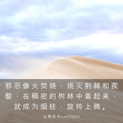 Picture 03 - 以 赛 亚 书 9:18 CUVS - 邪 恶 像 火 焚 烧 ， 烧 灭 荆 棘 和 - Bible Verse Picture