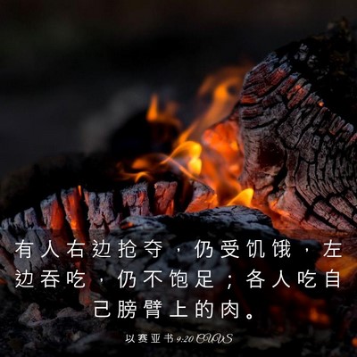 Picture 03 - 以 赛 亚 书 9:20 CUVS - 有 人 右 边 抢 夺 ， 仍 受 饥 饿 ， - Bible Verse Picture
