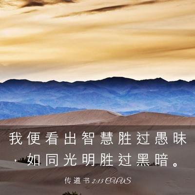 Picture 03 - 传 道 书 2:13 CUVS - 我 便 看 出 智 慧 胜 过 愚 昧 ， 如 - Bible Verse Picture