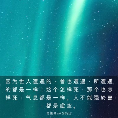 Picture 03 - 传 道 书 3:19 CUVS - 因 为 世 人 遭 遇 的 ， 兽 也 遭 遇 - Bible Verse Picture
