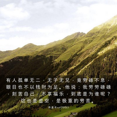 Picture 03 - 传 道 书 4:8 CUVS - 有 人 孤 单 无 二 ， 无 子 无 兄 ， - Bible Verse Picture