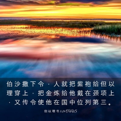 Picture 03 - 但 以 理 书 5:29 CUVS - 伯 沙 撒 下 令 ， 人 就 把 紫 袍 给 - Bible Verse Picture