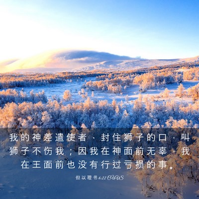 Picture 03 - 但 以 理 书 6:22 CUVS - 我 的 神 差 遣 使 者 ， 封 住 狮 子 - Bible Verse Picture