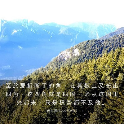 Picture 03 - 但 以 理 书 8:22 CUVS - 至 於 那 折 断 了 的 角 ， 在 其 根 - Bible Verse Picture