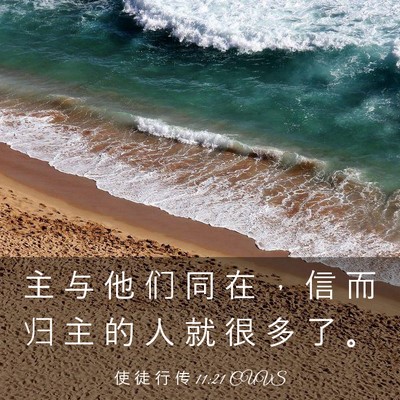 Picture 03 - 使 徒 行 传 11:21 CUVS - 主 与 他 们 同 在 ， 信 而 归 主 的 - Bible Verse Picture