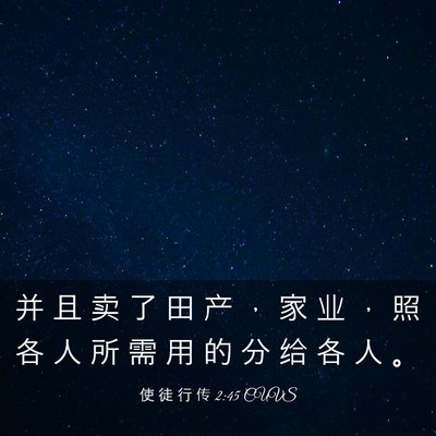 Picture 03 - 使 徒 行 传 2:45 CUVS - 并 且 卖 了 田 产 ， 家 业 ， 照 各 - Bible Verse Picture
