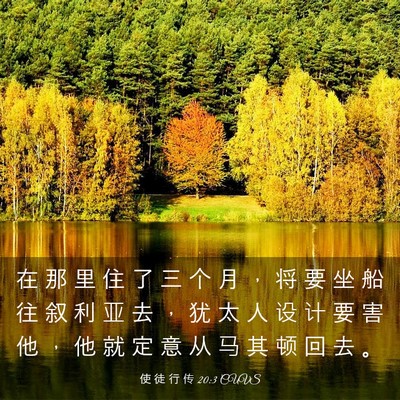 Picture 03 - 使 徒 行 传 20:3 CUVS - 在 那 里 住 了 三 个 月 ， 将 要 坐 - Bible Verse Picture
