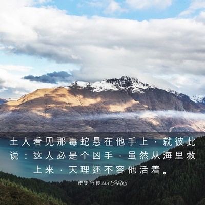 Picture 03 - 使 徒 行 传 28:4 CUVS - 土 人 看 见 那 毒 蛇 悬 在 他 手 上 - Bible Verse Picture