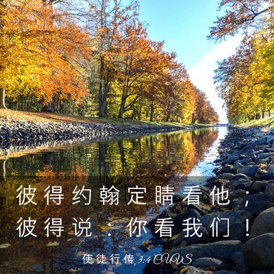 Picture 03 - 使 徒 行 传 3:4 CUVS - 彼 得 约 翰 定 睛 看 他 ； 彼 得 说 - Bible Verse Picture