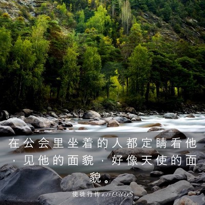 Picture 03 - 使 徒 行 传 6:15 CUVS - 在 公 会 里 坐 着 的 人 都 定 睛 看 - Bible Verse Picture