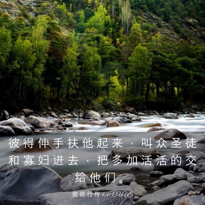 Picture 03 - 使 徒 行 传 9:41 CUVS - 彼 得 伸 手 扶 他 起 来 ， 叫 众 圣 - Bible Verse Picture