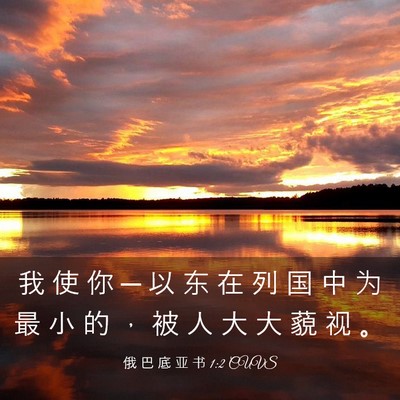 Picture 03 - 俄 巴 底 亚 书 1:2 CUVS - 我 使 你 ─ 以 东 在 列 国 中 为 最 - Bible Verse Picture