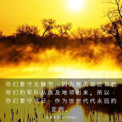 Picture 03 - 出 埃 及 记 12:17 CUVS - 你 们 要 守 无 酵 节 ， 因 为 我 正 - Bible Verse Picture