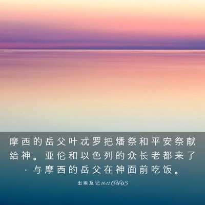 Picture 03 - 出 埃 及 记 18:12 CUVS - 摩 西 的 岳 父 叶 忒 罗 把 燔 祭 和 - Bible Verse Picture