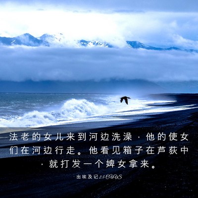 Picture 03 - 出 埃 及 记 2:5 CUVS - 法 老 的 女 儿 来 到 河 边 洗 澡 ， - Bible Verse Picture