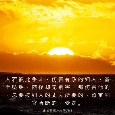 Picture 03 - 出 埃 及 记 21:22 CUVS - 人 若 彼 此 争 斗 ， 伤 害 有 孕 的 - Bible Verse Picture