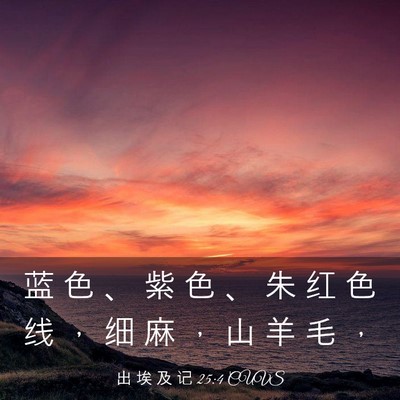 Picture 03 - 出 埃 及 记 25:4 CUVS - 蓝 色 、 紫 色 、 朱 红 色 线 ， 细 - Bible Verse Picture