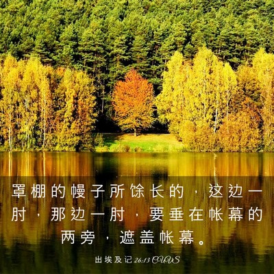 Picture 03 - 出 埃 及 记 26:13 CUVS - 罩 棚 的 幔 子 所 馀 长 的 ， 这 边 - Bible Verse Picture