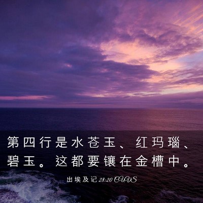 Picture 03 - 出 埃 及 记 28:20 CUVS - 第 四 行 是 水 苍 玉 、 红 玛 瑙 、 - Bible Verse Picture