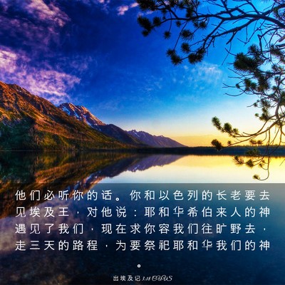 Picture 03 - 出 埃 及 记 3:18 CUVS - 他 们 必 听 你 的 话 。 你 和 以 色 - Bible Verse Picture