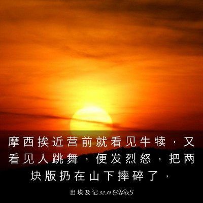 Picture 03 - 出 埃 及 记 32:19 CUVS - 摩 西 挨 近 营 前 就 看 见 牛 犊 ， - Bible Verse Picture