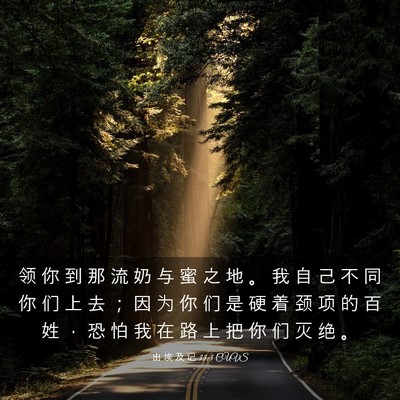 Picture 03 - 出 埃 及 记 33:3 CUVS - 领 你 到 那 流 奶 与 蜜 之 地 。 我 - Bible Verse Picture