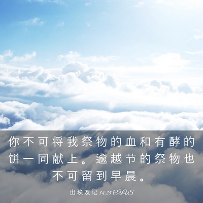 Picture 03 - 出 埃 及 记 34:25 CUVS - 你 不 可 将 我 祭 物 的 血 和 有 酵 - Bible Verse Picture