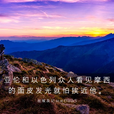 Picture 03 - 出 埃 及 记 34:30 CUVS - 亚 伦 和 以 色 列 众 人 看 见 摩 西 - Bible Verse Picture