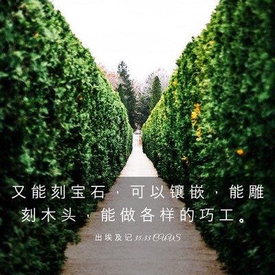 Picture 03 - 出 埃 及 记 35:33 CUVS - 又 能 刻 宝 石 ， 可 以 镶 嵌 ， 能 - Bible Verse Picture