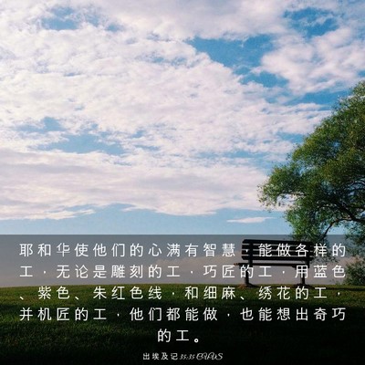 Picture 03 - 出 埃 及 记 35:35 CUVS - 耶 和 华 使 他 们 的 心 满 有 智 慧 - Bible Verse Picture
