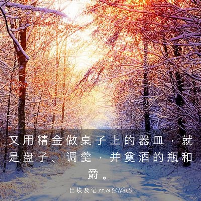 Picture 03 - 出 埃 及 记 37:16 CUVS - 又 用 精 金 做 桌 子 上 的 器 皿 ， - Bible Verse Picture