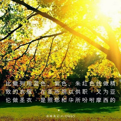 Picture 03 - 出 埃 及 记 39:1 CUVS - 比 撒 列 用 蓝 色 、 紫 色 、 朱 红 - Bible Verse Picture