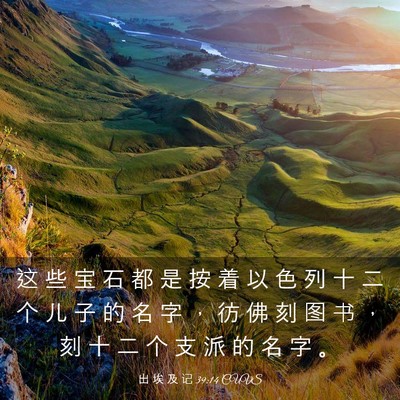 Picture 03 - 出 埃 及 记 39:14 CUVS - 这 些 宝 石 都 是 按 着 以 色 列 十 - Bible Verse Picture