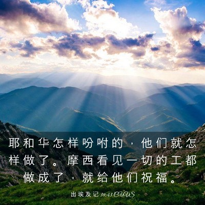 Picture 03 - 出 埃 及 记 39:43 CUVS - 耶 和 华 怎 样 吩 咐 的 ， 他 们 就 - Bible Verse Picture