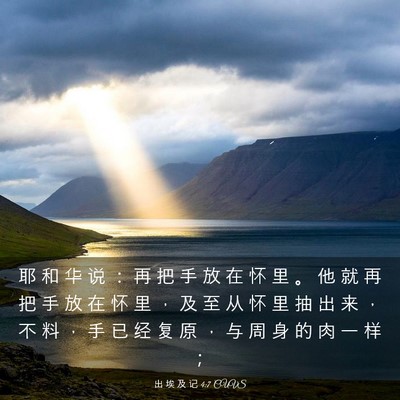 Picture 03 - 出 埃 及 记 4:7 CUVS - 耶 和 华 说 ： 再 把 手 放 在 怀 里 - Bible Verse Picture